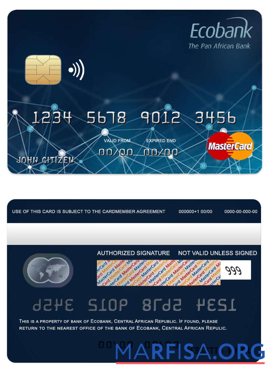 Realistic Central African Republic Ecobank bank mastercard download for verification
